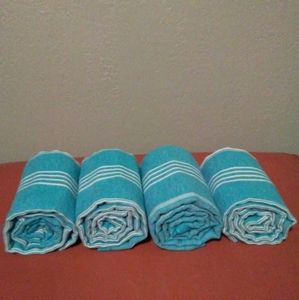 Set of 4 Turkish Cotton Peshtemal Turquoise Aqua Blue XL Beach Towels New Towel